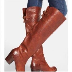 FRYE Lucinda Slouch Tall Riding Boots Congac Brown Womens